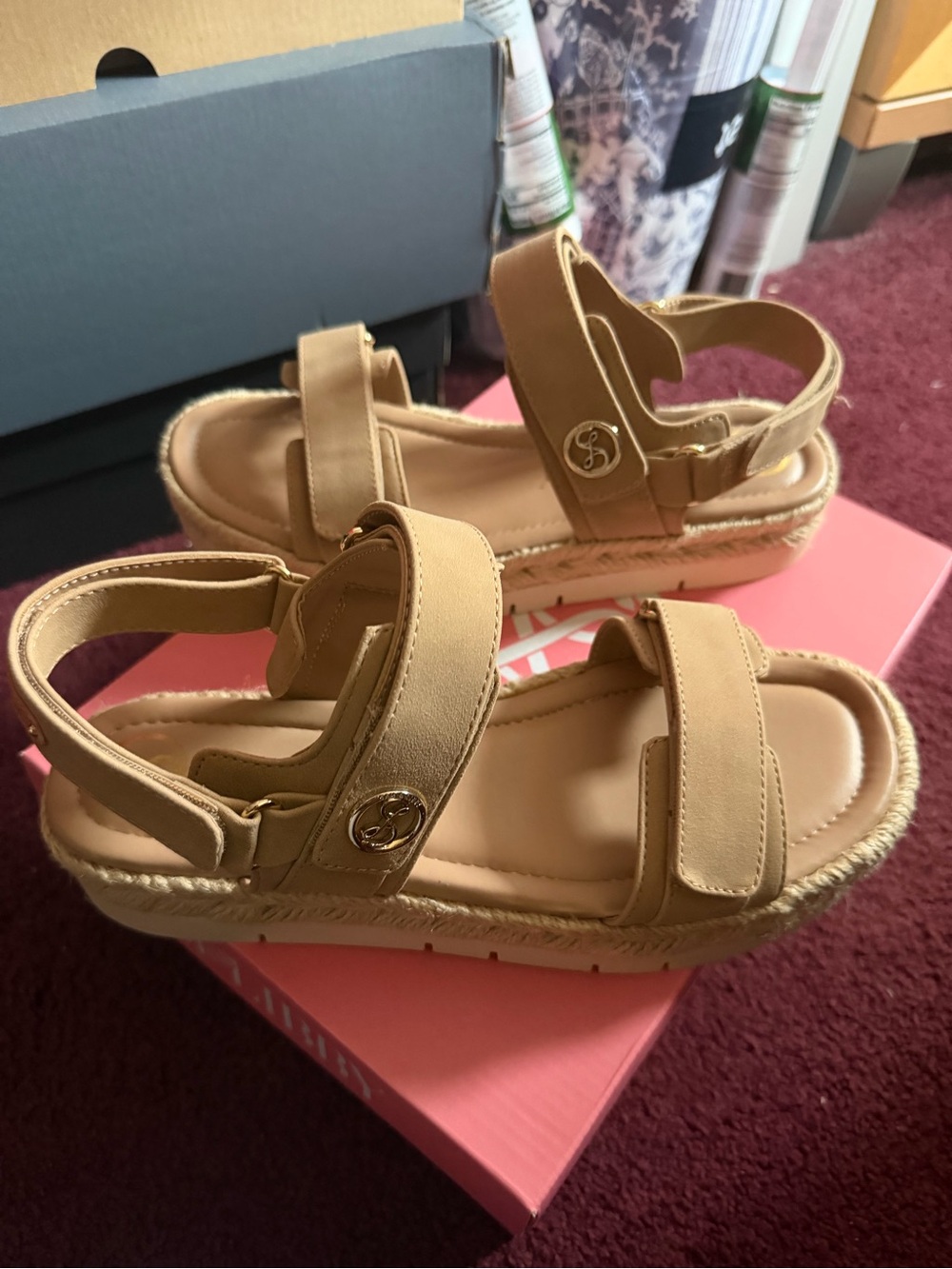 Sam & Libby Beige/Tan Platform Sandals with Adjustable Straps